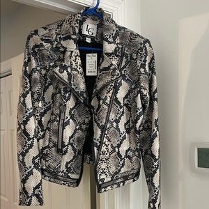 LG Women's Monochrome Snake Print Leather Jacket